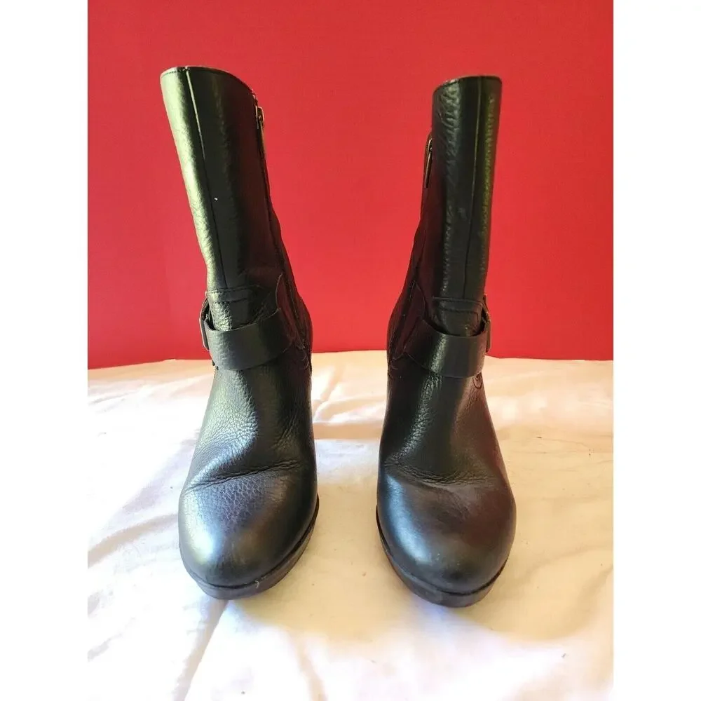 CLARKS Indigo Shoes Women's Size 8.5M Black Leather Boots Heels Booties #64503